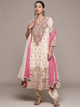 Ritu Kumar - Ivory Yukta Full Sleeves Kurta With Pant And Dupatta