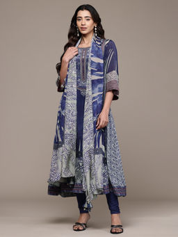 Ritu Kumar - Blue Cascade Kurta Camisole with Legging and Dupatta