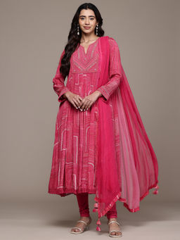 Ritu Kumar - Pink Ujwal Anarkali Kurta Inner with Leggings and Dupatta