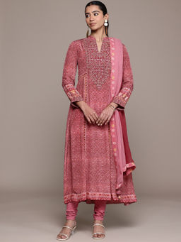 Ritu Kumar - Pink Kanan Anarkali Kurta with Leggings and Dupatta