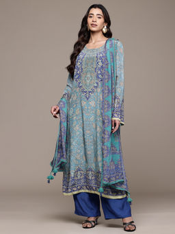 Ritu Kumar - Blue Sonmarg Full Sleeves Kurta With Palazzo And Dupatta