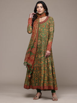 Ritu Kumar - Green Sonmarg Anarkali Kurta with Pant and Dupatta