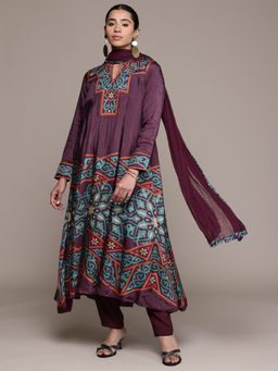 Ritu Kumar - Purple Meera Quilting Full Sleeve Kurta with Pant and Dupatta