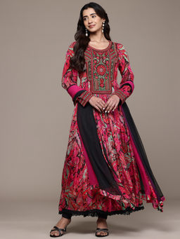 Ritu Kumar - Pink Fiza Full Sleeves Anarkali Kurta with Leggings and Dupatta