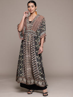 Ritu Kumar - Black Zunairaa Half Sleeves Kurta With Bustier And Palazzo
