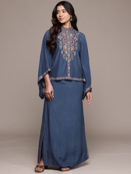 Ritu Kumar - Blue Lara Embroidery Full Sleeve Co-Ord Set