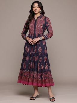 Ritu Kumar - Navy Blue Uppwan Full Sleeves Long Dress