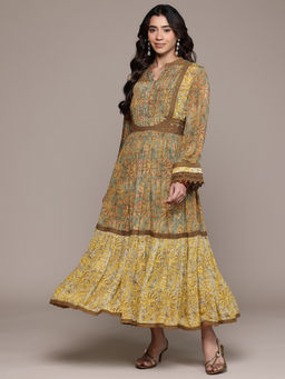 Ritu Kumar - Yellow Aplooza Full Sleeves Long Dress With Camisole