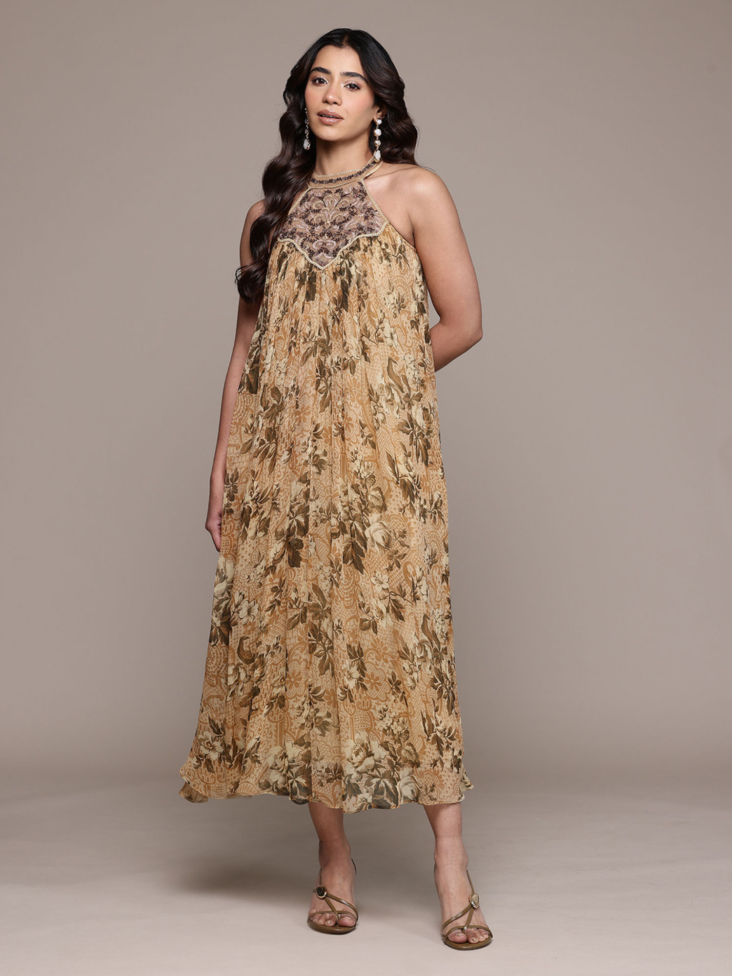 Beige Flowrence Sleeveless Long Dress-image-31