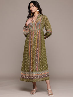 Ritu Kumar - Green Zeya Full Sleeves Long Dress