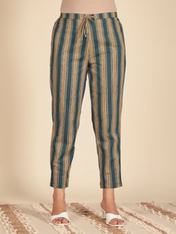 ARAMYA - Blue Soft Cotton Striped Pant for Women