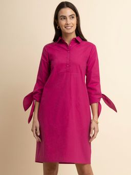 FableStreet - Tie Up Sleeve Dress - Fuchsia