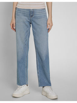 American Eagle - Women Blue Stretch Super High-Waisted Ankle Straight Jeans