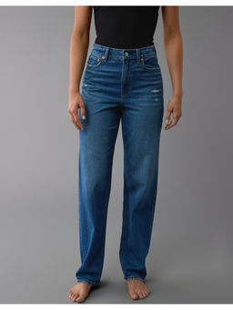 American Eagle - Women Blue Strigid Super High-Waisted Baggy Straight Jeans