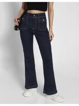 American Eagle - Women Navy Blue Next Level Low-Rise Kick Bootcut Jeans