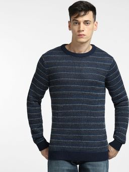 Jack & Jones - Blue Textured Striped Pullover