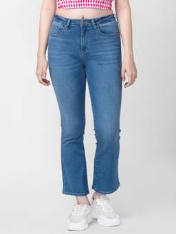 Spykar - Women Mid Blue Cotton Bootcut Fit Ankle Length Jeans (elissa)