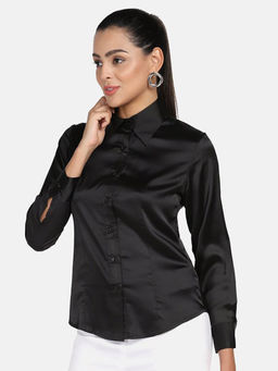 COLOR CAPITAL - Women Black Satin Collar Neck Shirt