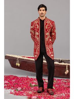 KALPRAAG - Pichwai Red Jodhpuri & Shirt with Pant