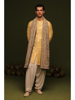 KALPRAAG - Abhinandan Haldi Yellow Front Open Kurta & Salwar with Dupatta