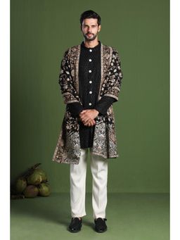 KALPRAAG - Rajas Black Front Open Kurta & Pant with Dupatta