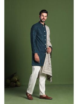 KALPRAAG - Akshay Teal Front Open Kurta & Pant with Dupatta