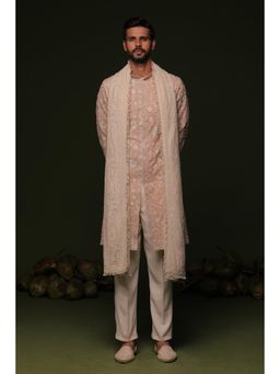 KALPRAAG - Ilesh Peach Front Open Kurta with Pant & Dupatta