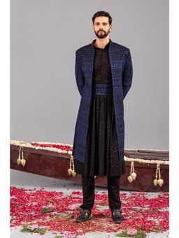 KALPRAAG - Sufi Navy Blue Sherwani, Kurta & Churidar with Belt