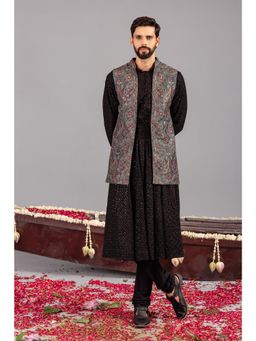 KALPRAAG - Kashmiri Mehendi Green Anarkali Kurta, Jacket with Churidar & Belt