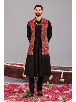 KALPRAAG - Laalbagh Maroon Anarkali Kurta, Jacket & Churidar with Belt
