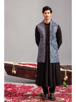 KALPRAAG - Mayur Blue Anarkali Kurta, Jacket with Churidar & Belt