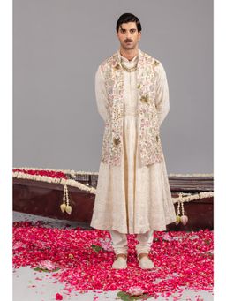 KALPRAAG - Phool Pankh Ivory Jacket, Anarkali Kurta with Churidar & Belt