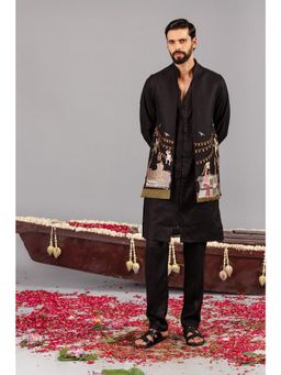 KALPRAAG - Carnival Black Front Open Kurta & Jacket with Pant