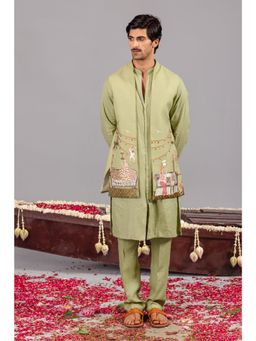 KALPRAAG - Carnival Green Front Open Kurta & Jacket with Pant