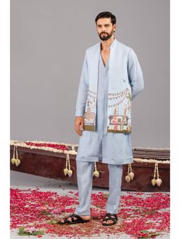 KALPRAAG - Carnival Sky Blue Front Open Kurta & Jacket with Pant