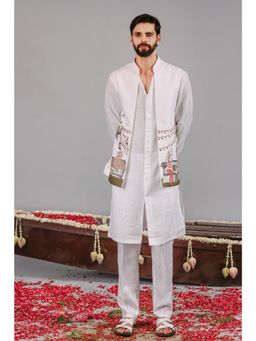 KALPRAAG - Carnival White Front Open Kurta & Jacket with Pant