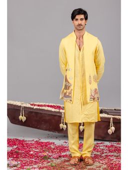 KALPRAAG - Carnival Yellow Front Open Kurta & Jacket with Pant