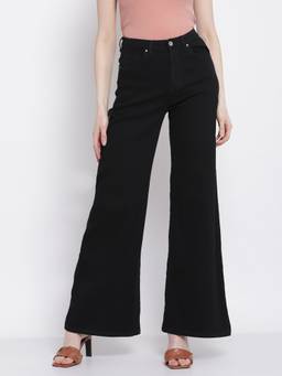 Global Republic - Women Black Flaredo Solid Denuim Jeans