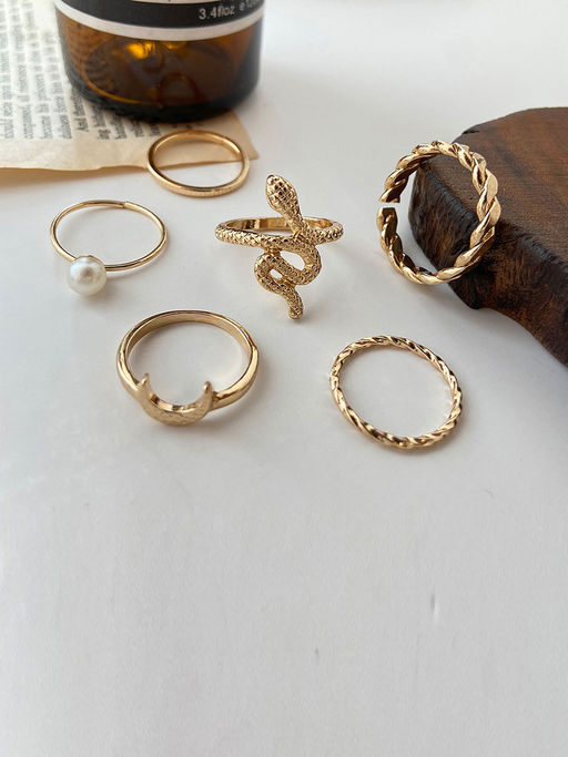 Buy Jewels Galaxy Gold Plated Snake Rings (Set of 6) Online