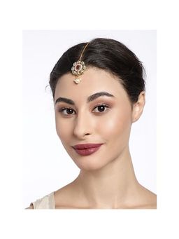 Accessher - Gold Plated Kundan & Ruby Stone Embellished Maang Tikka, Pack of 1