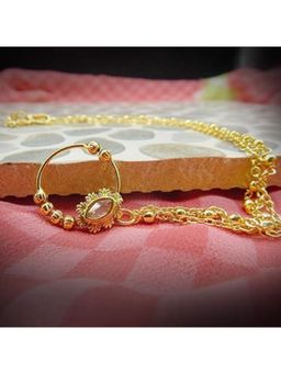 Accessher - Gold Plated Non-Piercing Nose Ring with Golden Beads Chains, Pack of 1