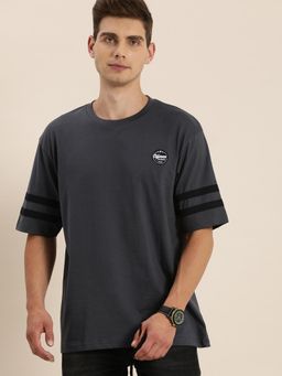Difference of Opinion - Grey Solid Oversized T-Shirt