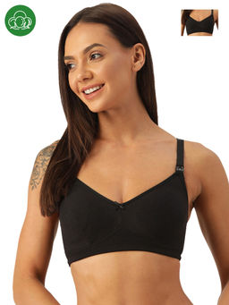 Inner Sense - Organic Cotton Antimicrobial Soft Nursing Bra with Removable Pads Black (Pack of 2)