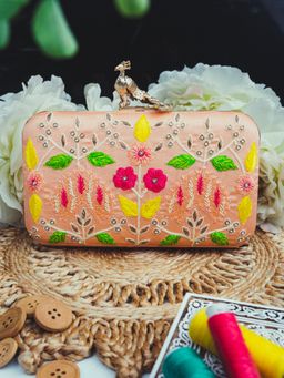 NR by Nidhi Rathi - Peach Embroidered Box Clutch