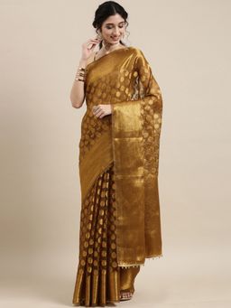 Vastranand - Gold-Toned Ethnic Motifs Zari Brasso Banarasi Saree with Unstitched Blouse