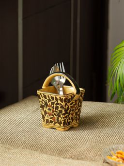 ExclusiveLane - 'Mughal Floral' Hand-painted Ceramic Cutlery & Stationery Holder