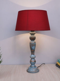 Homesake - Polka Wood Table Lamp Distressed Blue Red