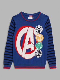 Blue Giraffe - Boys Blue Printed Pullover Style Sweater