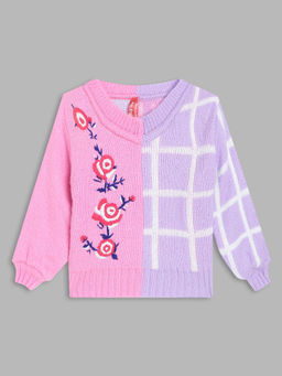 Blue Giraffe - Girls Pink Color-Blocked Style Sweater