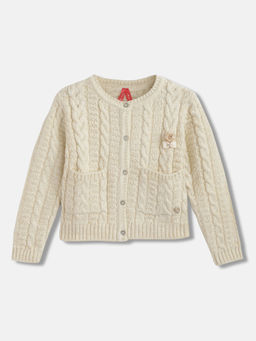 Blue Giraffe - Girls Cream Solid Cardigan